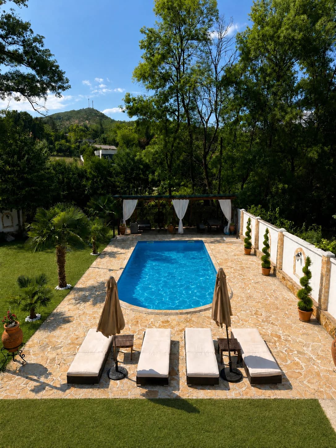 Pool and garden seen from above